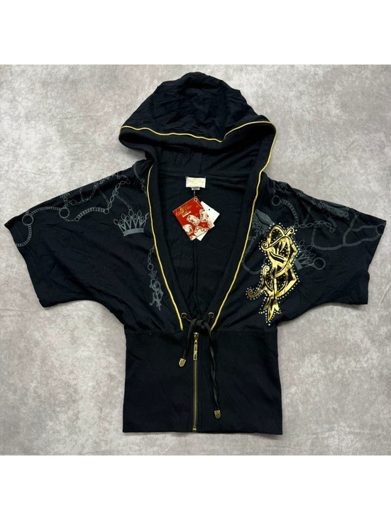 Southpole Tops - Vintage Y2K Southpole All Over Gold Foil Zip Up Short Sleeve Hoodie Small NWT